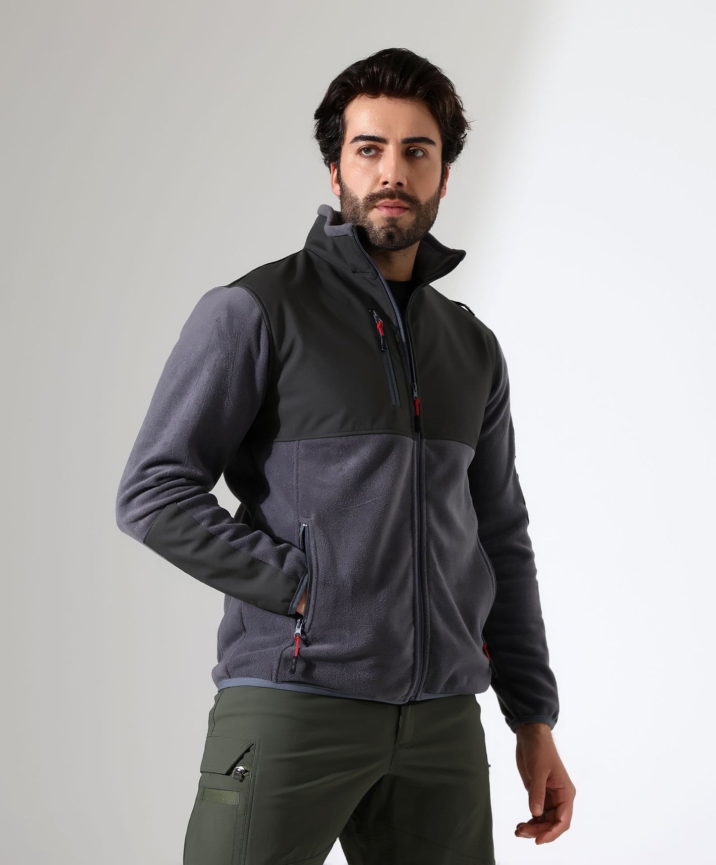Erkek Outdoor Fermuarlı Polar Gri-Antrasit