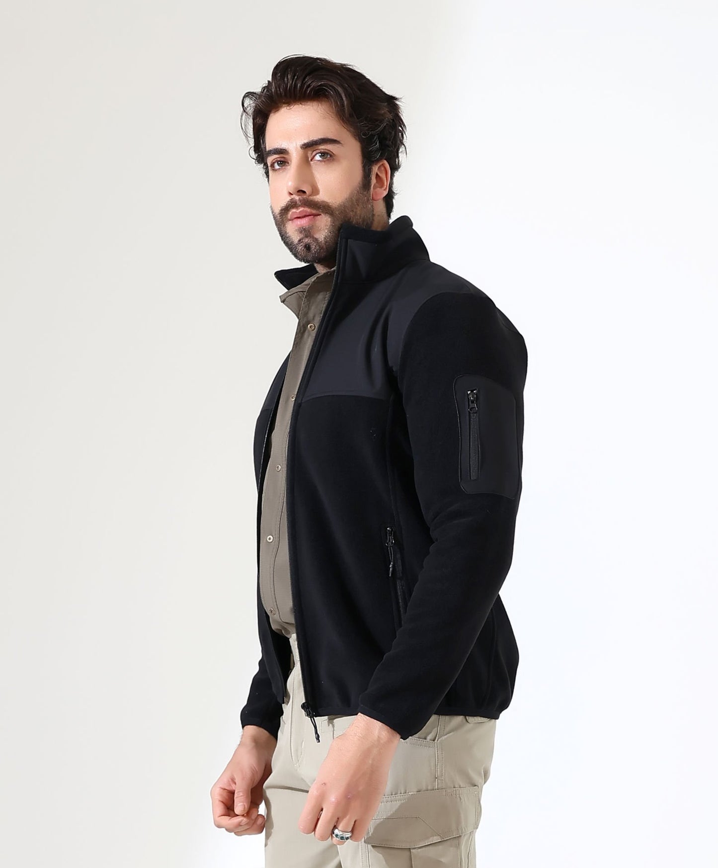 Erkek Outdoor Fermuarlı Polar Siyah